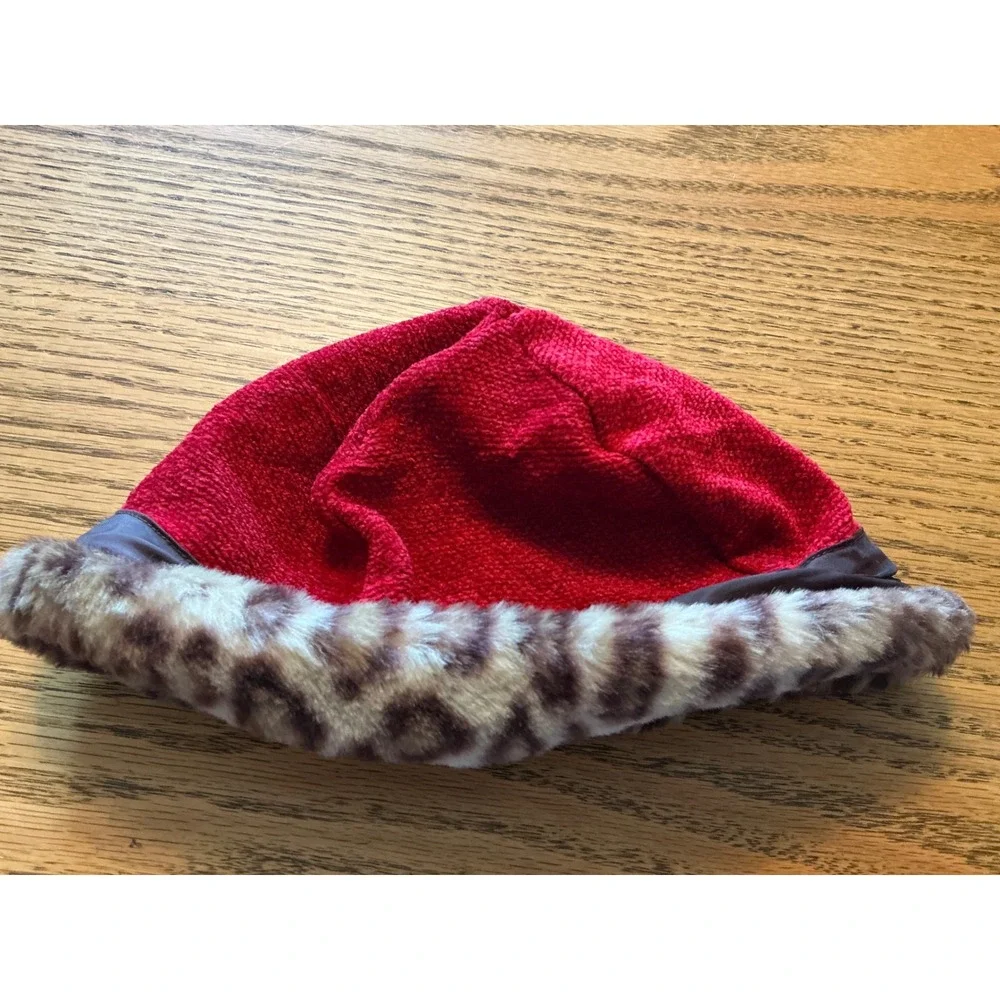 American Girl Bitty Chocolate Cherry ML Leopard Faux Fur Trim Winter Beanie Hat